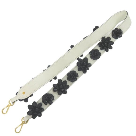 Prada Shoulder Belt White Black Flower Leather Shoulder Strap 1085